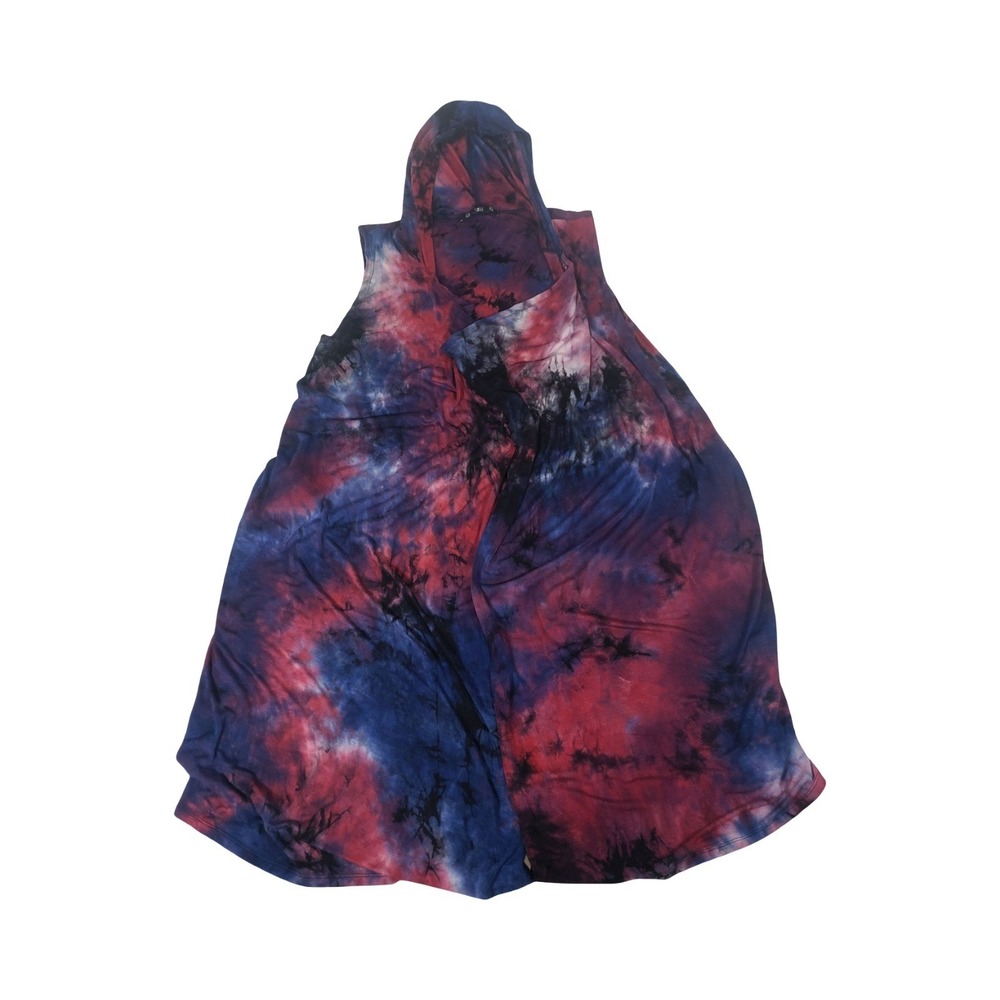 Coin 1804 Womens Tie Dye Hooded Open Front Vest Cardigan Red Blue Black Small